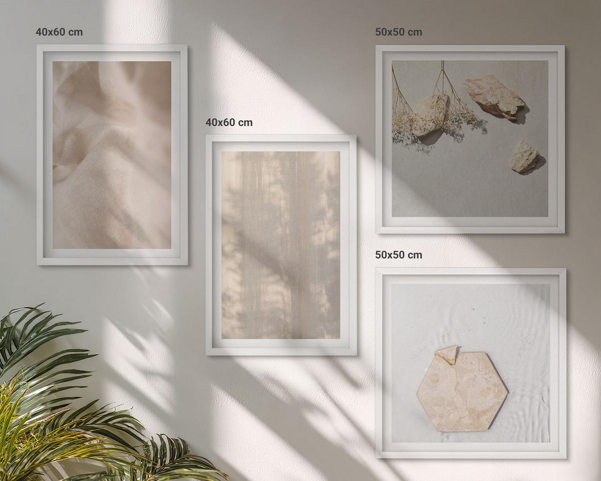 BILDER SET 4er Set - 50x50 cm & 40x60 cm Weißer Rahmen - Dezente Boho-Naturtexturen - Weiß, Kunststoff (50/50cm) - TULUP