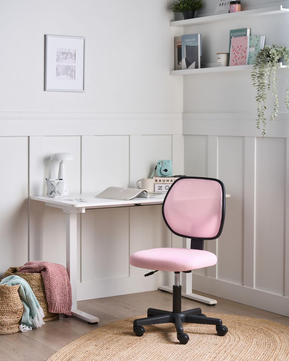 BÜROSTUHL Pastellrosa Joyful - Pink/Schwarz, Textil (52/86/52cm) - Beliani
