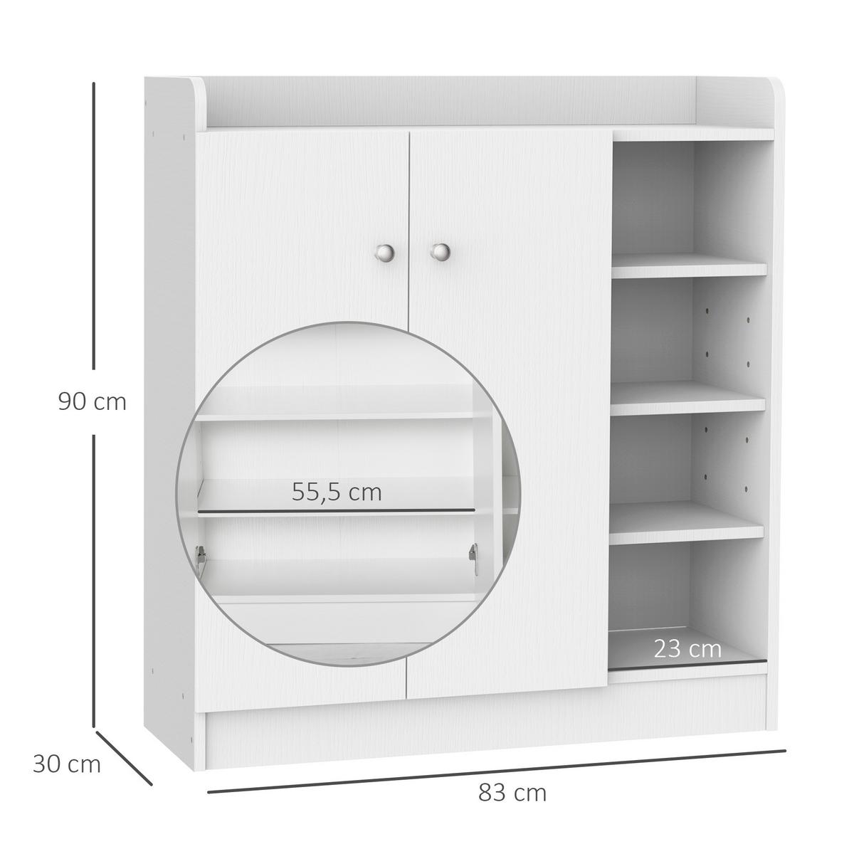SCHUHSCHRANK mit 4 Fächer Schuhregal Kommode Allzweckschrank Spanplatte Weiß - Weiß, Holzwerkstoff (30/90/83cm) - HOMCOM