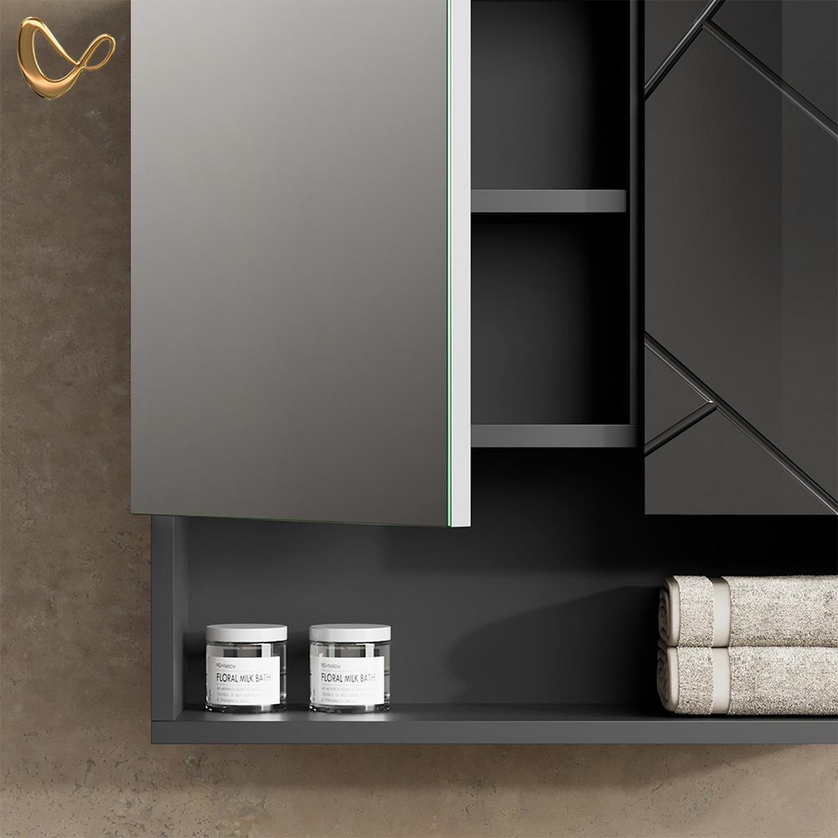 BADSPIEGELSCHRANK Ronco Anthrazit Hochglanz 54 x 55 cm - Schwarz Hochglanz, Holzwerkstoff (54/55/16.9cm) - Livinity®