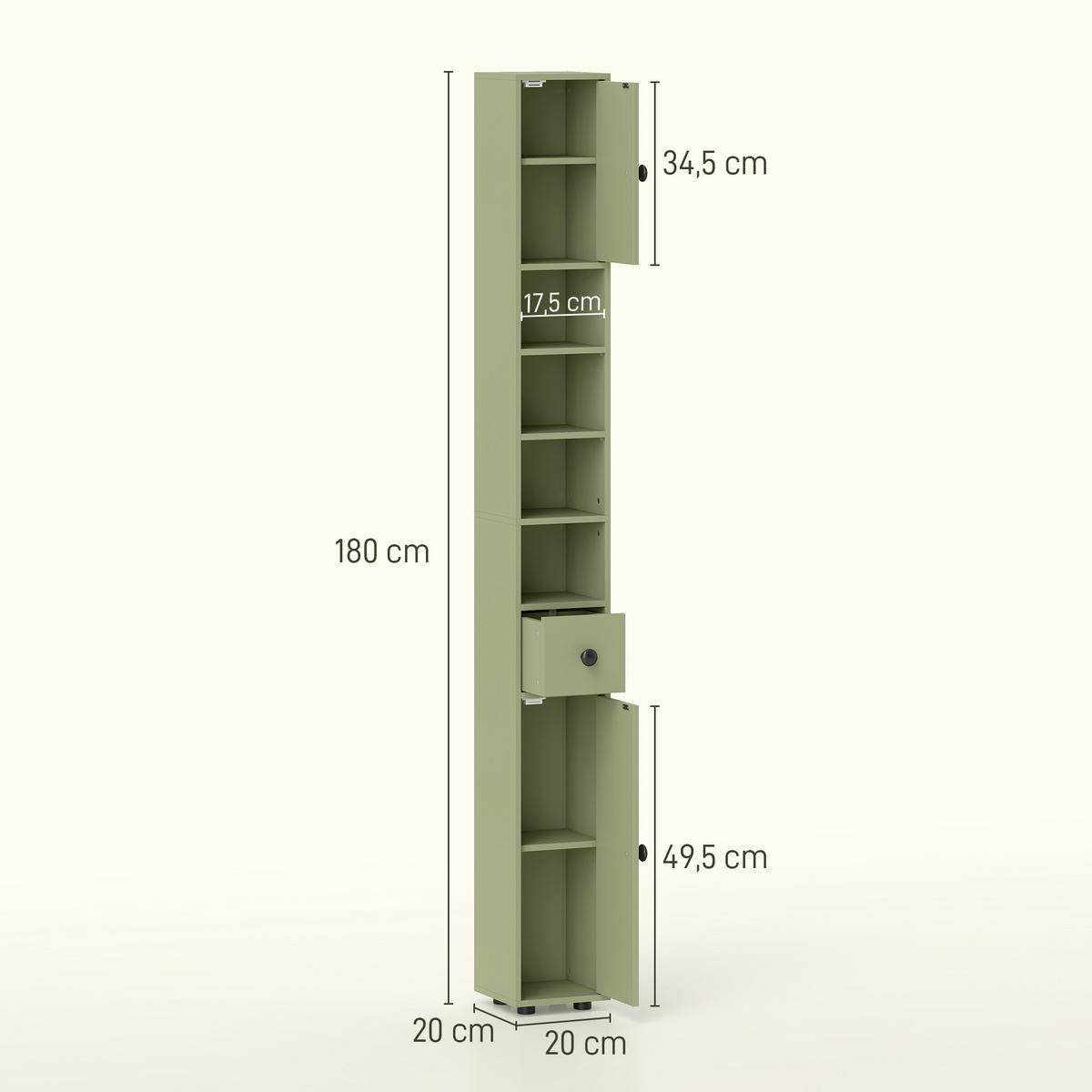 BADEZIMMERSCHRANK Spanplatte Grün - Schwarz/Grün, Karton/Holzwerkstoff (20/180/20cm) - Kleankin