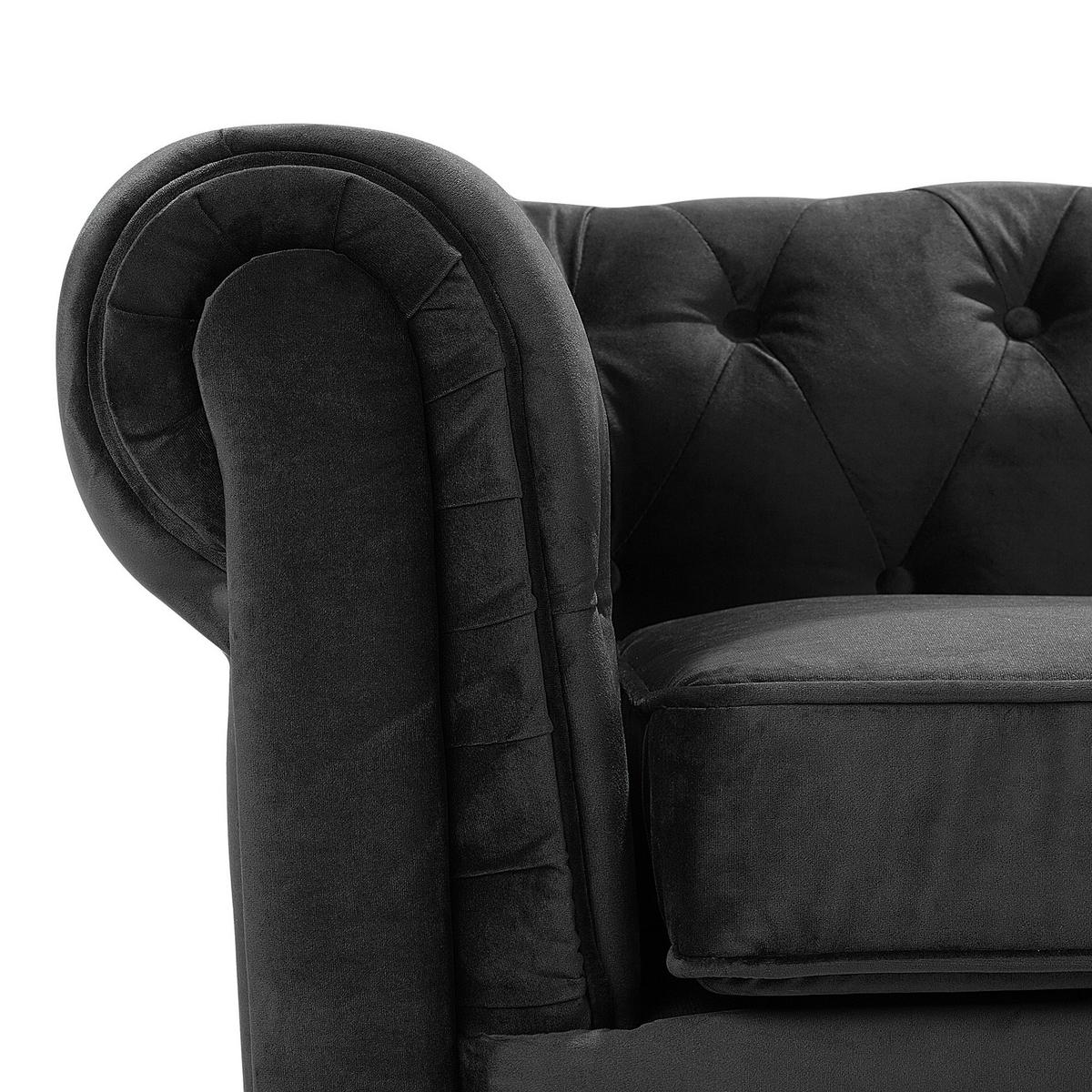 SESSEL Samtstoff schwarz Chesterfield - Dunkelbraun/Schwarz, Textil (110/70/75cm) - Beliani