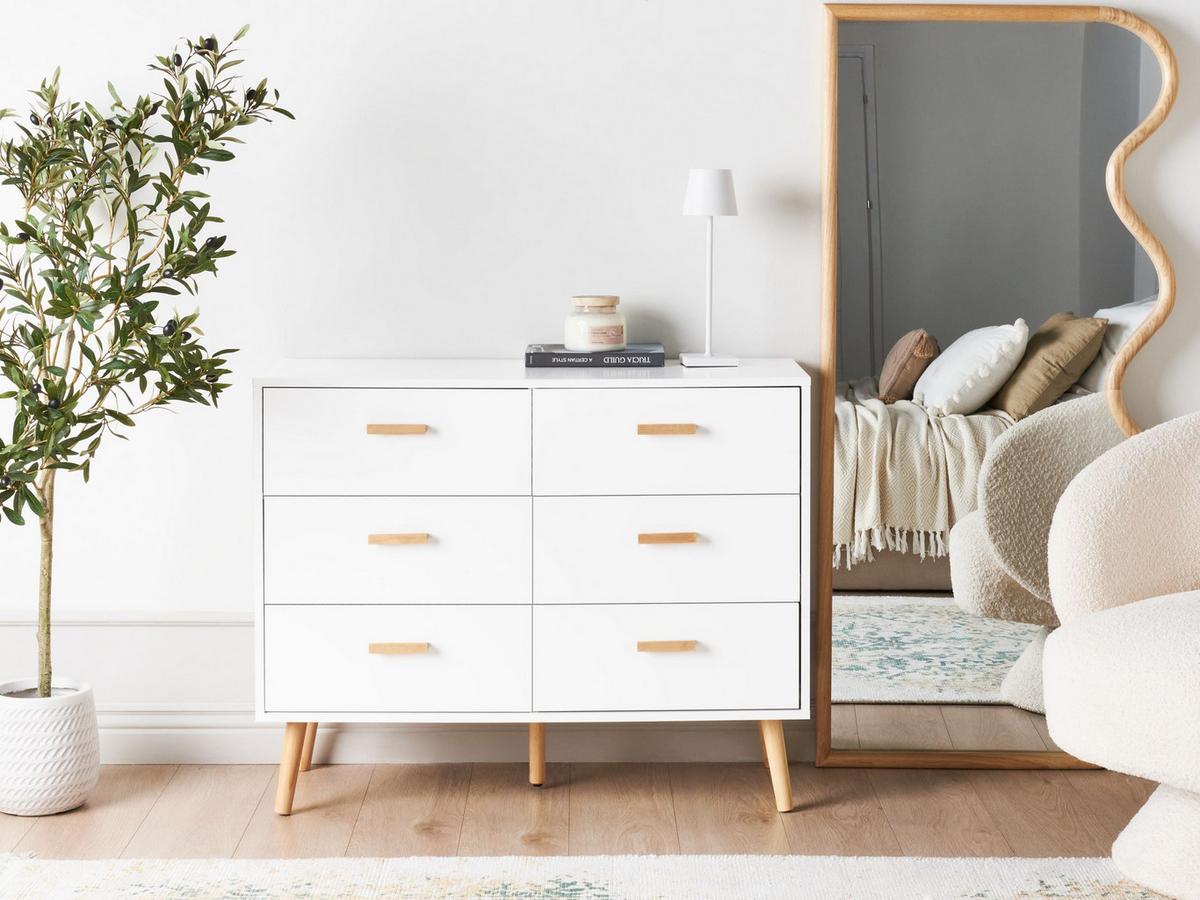 KOMMODE mit 6 Schubladen Weiß Newark - Weiß, Holzwerkstoff (100/80/39cm) - Beliani