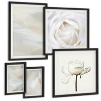 BILDER SET 5er Set - 50x50 cm & 20x30 cm & 40x60 cm Schwarzer Rahmen - Abstrakter Hintergrund mit feinen Strichen - Schwarz, Kunststoff (40/60cm) - TULUP