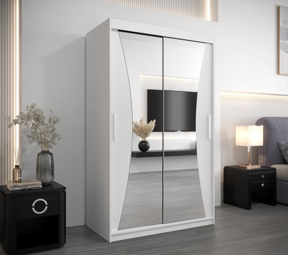 SCHWEBETÜRENSCHRANK 200/120/62 2-türig - Silberfarben/Weiß, Holz/Kunststoff (120/200/62cm) - MÖBEL KRYSPOL