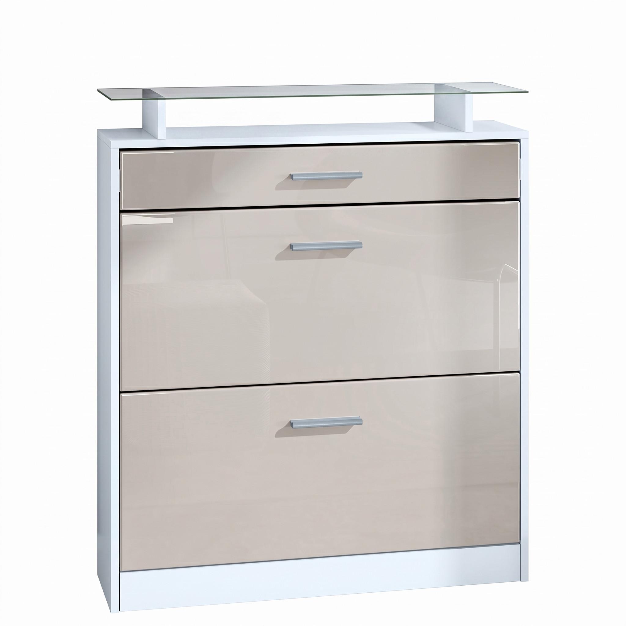 SCHUHSCHRANK Loret Front in Sandgrau Hochglanz - Sandfarben, Holzwerkstoff (89/104/23cm) - Vladon