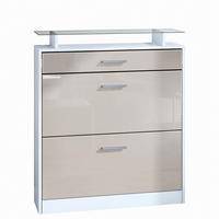 SCHUHSCHRANK Loret Front in Sandgrau Hochglanz - Sandfarben, Holzwerkstoff (89/104/23cm) - Vladon