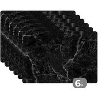 PLATZSETS 6er-Set Marmor - Schwarz - Weiß - Textur - Marmoroptik Tischuntersetzer 45x30 cm - Anthrazit, Kunststoff (0.3/45/30cm) - MuchoWow