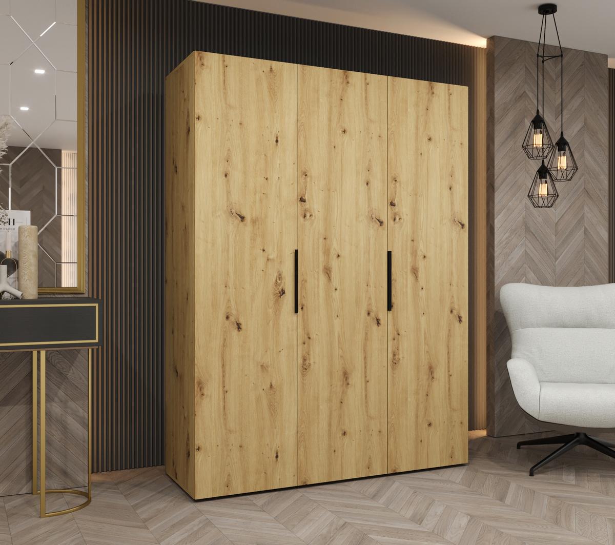 DREHTÜRENSCHRANK 202/150/52 3-türig - Schwarz/Eiche Artisan, Holz (150/202/52cm) - MÖBEL KRYSPOL