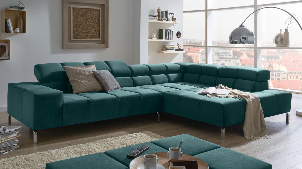 ECKSOFA NELSON Smaragdgrün Velvet - Smaragdgrün/Silberfarben, Textil (321/216cm) - KAWOLA