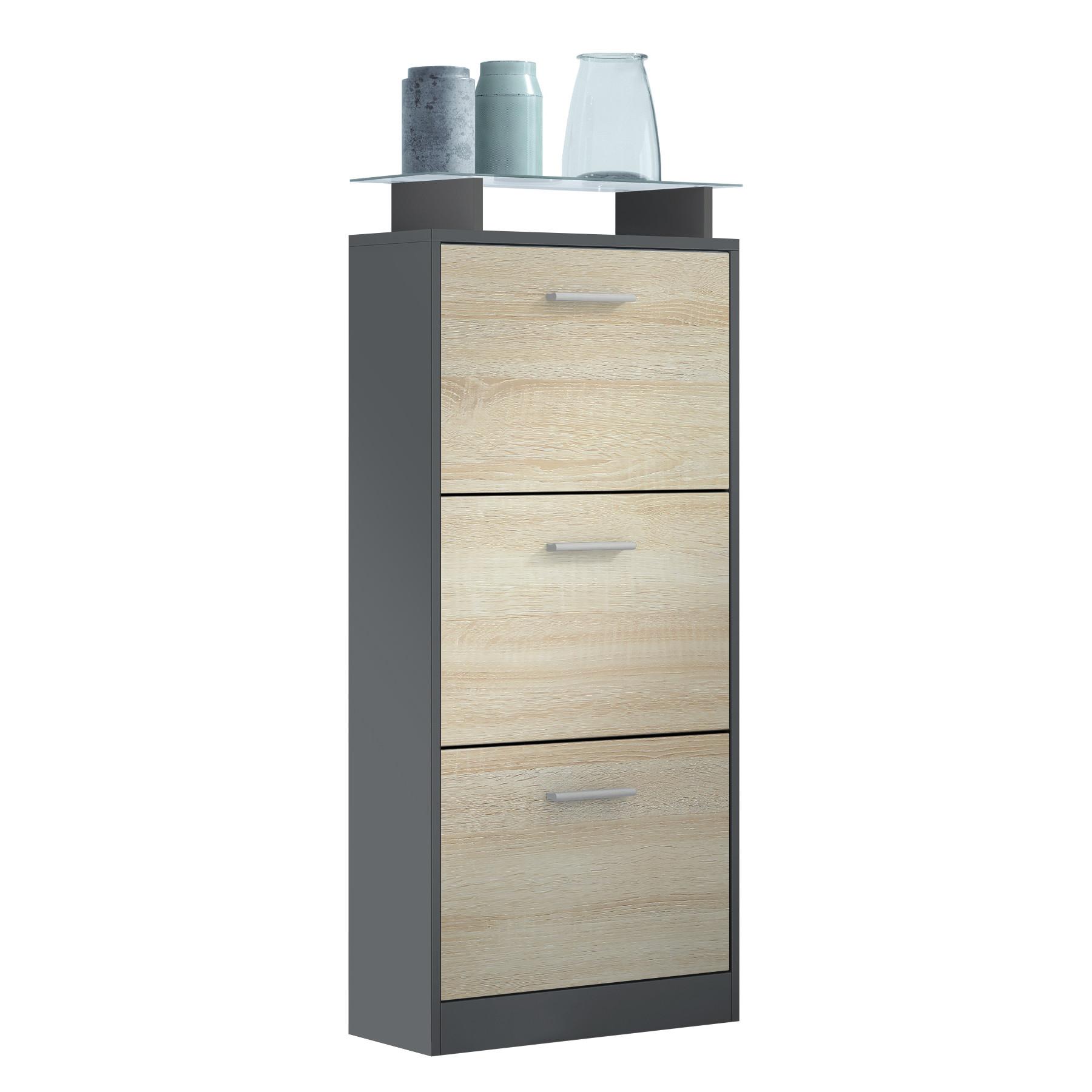 SCHUHSCHRANK Lavia Front in Eiche sägerau - Eiche San Remo, Holzwerkstoff (46/128/23cm) - Vladon