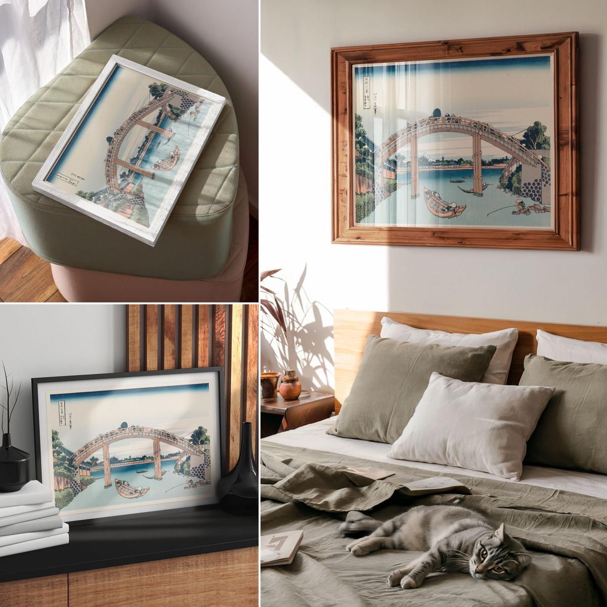 POSTER - 59x42 cm (A2) - Hokusai - Blick von unter der Brücke - Blau, Textil (59.4/42/0.1cm) - TULUP