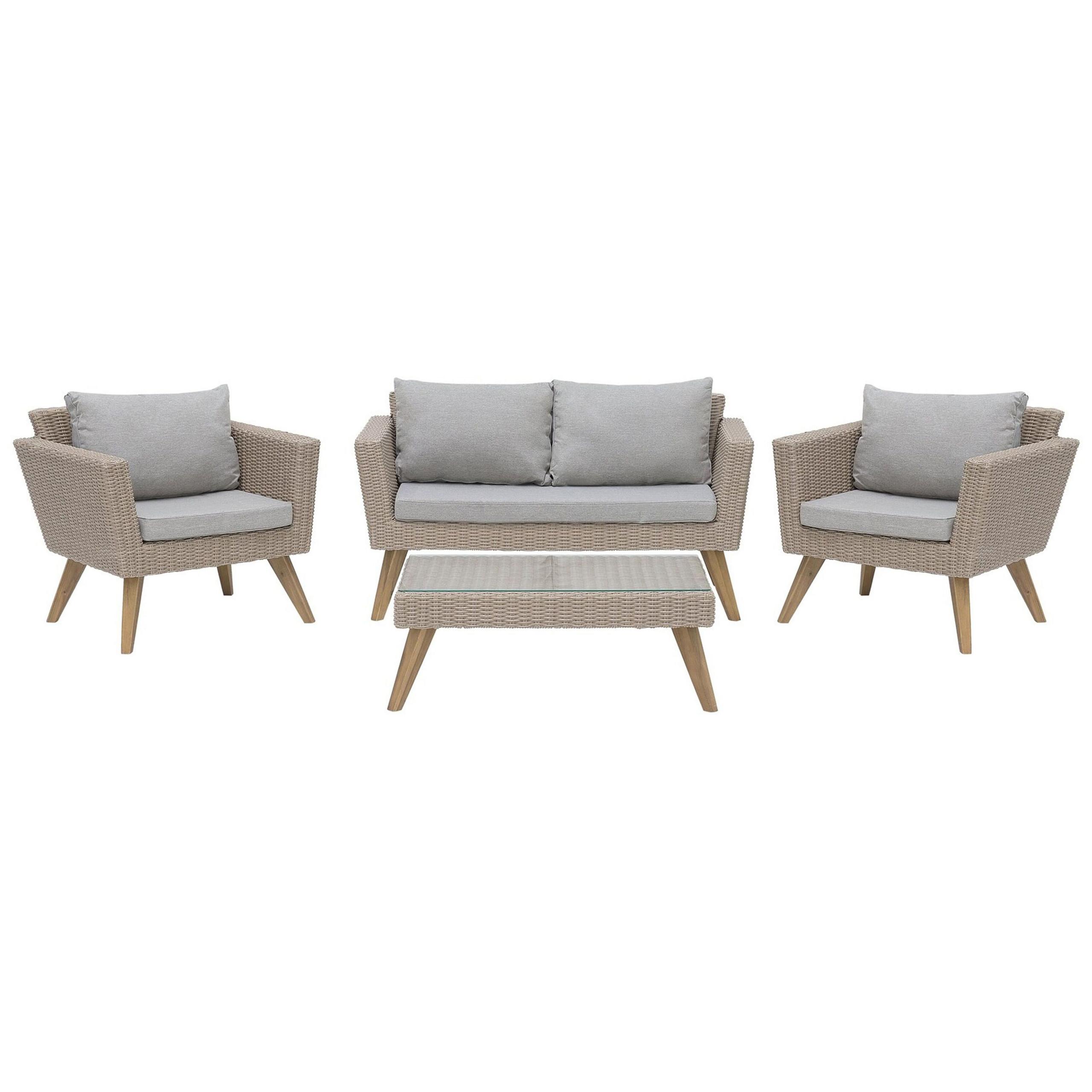 LOUNGE-SET 4-sitzer Rattan Grau Vittoria - Beige, Kunststoff - Beliani