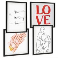 BILDER SET 4er Set - 50x50 cm & 40x60 cm Schwarzer Rahmen - Familienillustrationen Hausschilder - Schwarz, Kunststoff (50/50cm) - TULUP