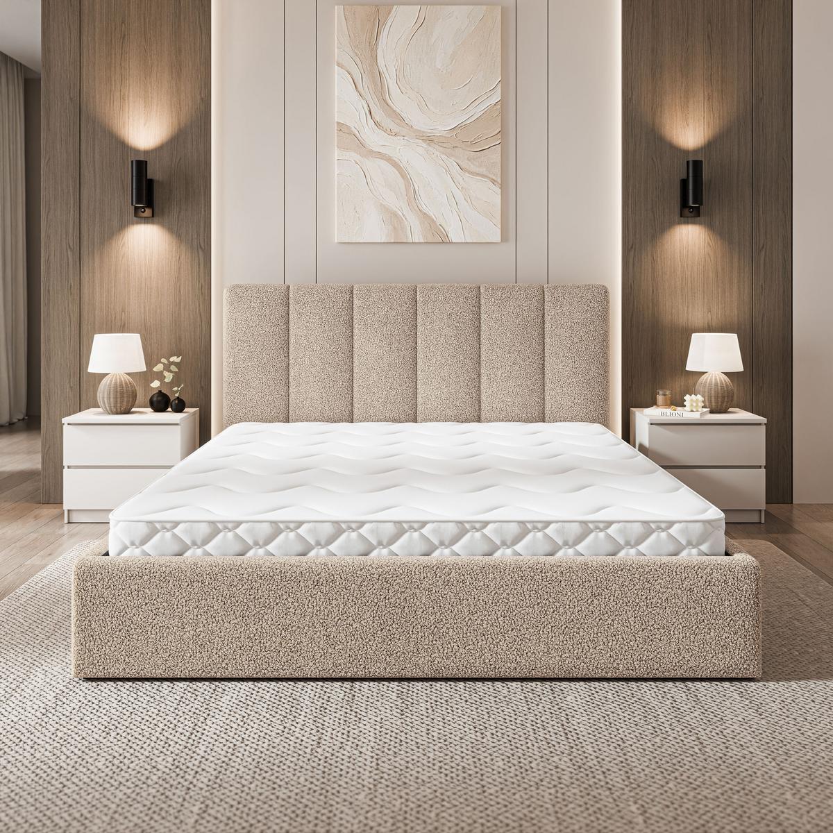 POLSTERBETT NEMIS 120x200 cm mit Bettkästen - Beige - Beige, Holz (120/200cm) - MASSENO