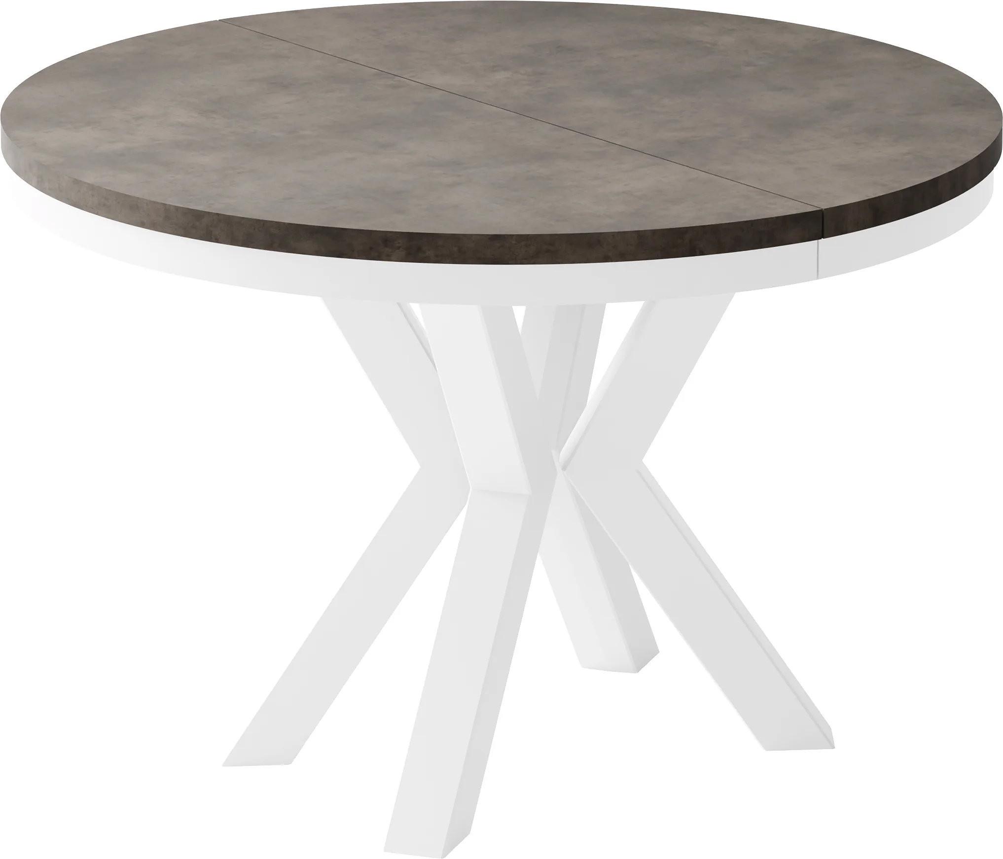ESSTISCH Clara Weiß runder ausziehbarer, Dunkelgrauer Chicago Beton 120-200/120/76 cm - Dunkelgrau/Weiß, Holzwerkstoff/Metall (120/196/76cm) - WFL GROUP
