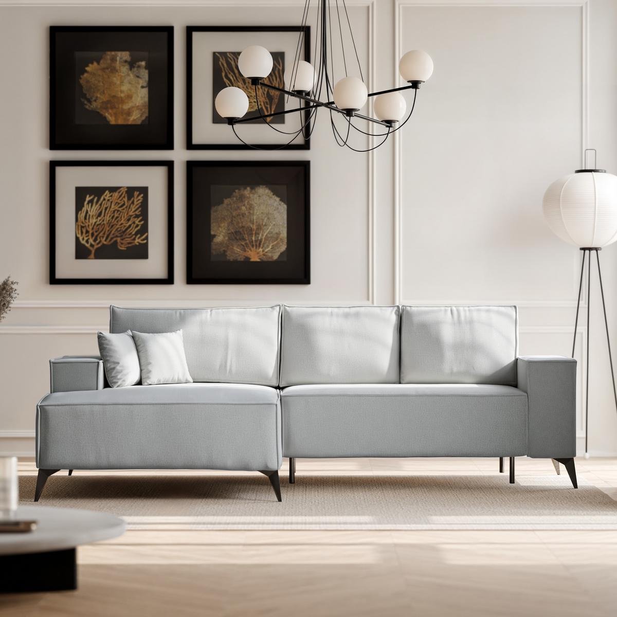 ECKSOFA OTIS Links, mit Schlaffunktion und Bettkasten, Grau - Grau, Textil/Metall (294/185cm) - Idohome