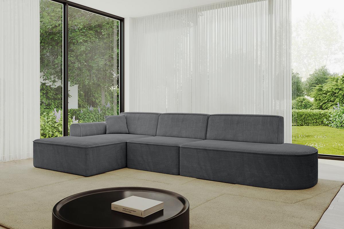ECKSOFA Ottomane Links IREA-L2-v3 - 327x165x77 cm Duneklgrau - Dunkelgrau, Holzwerkstoff/Textil (327/165cm) - ALTDECOR