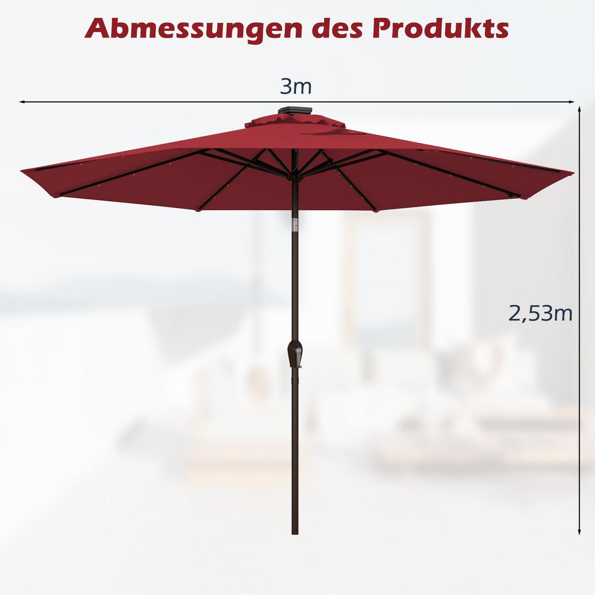 PATIO-SCHIRM Rot - Weinrot, Kunststoff (300/300cm) - COSTWAY