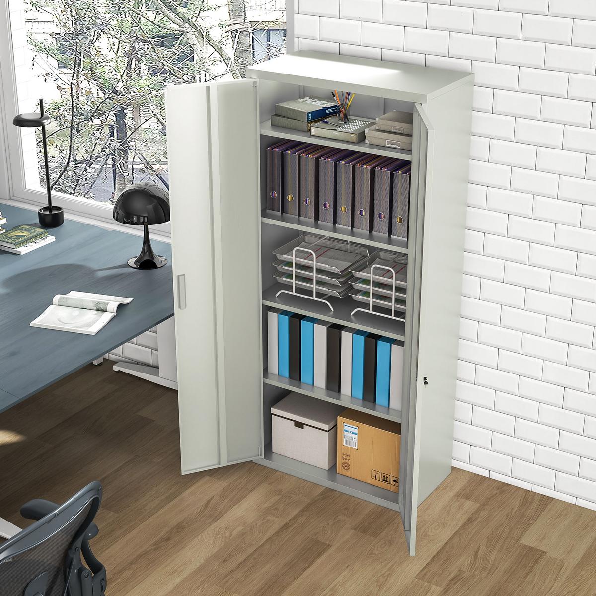 AKTENSCHRANK, Büroschrank mit 2 Türen, verstellbarer Ablage für Arbeitszimmer - Weiß, Metall (40/180/80cm) - HOMCOM