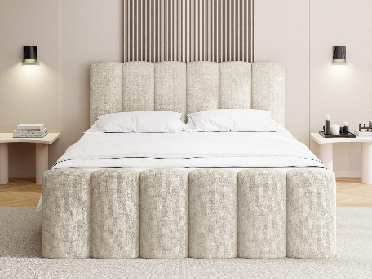 BOXBETT Serenity mit Bettkasten, Creme Chenille 120x200 cm – inkl. H4 Taschenfederkern Matratze & Foam Topper - Creme/Schwarz, Holz/Holzwerkstoff (120/200cm) - WFL GROUP