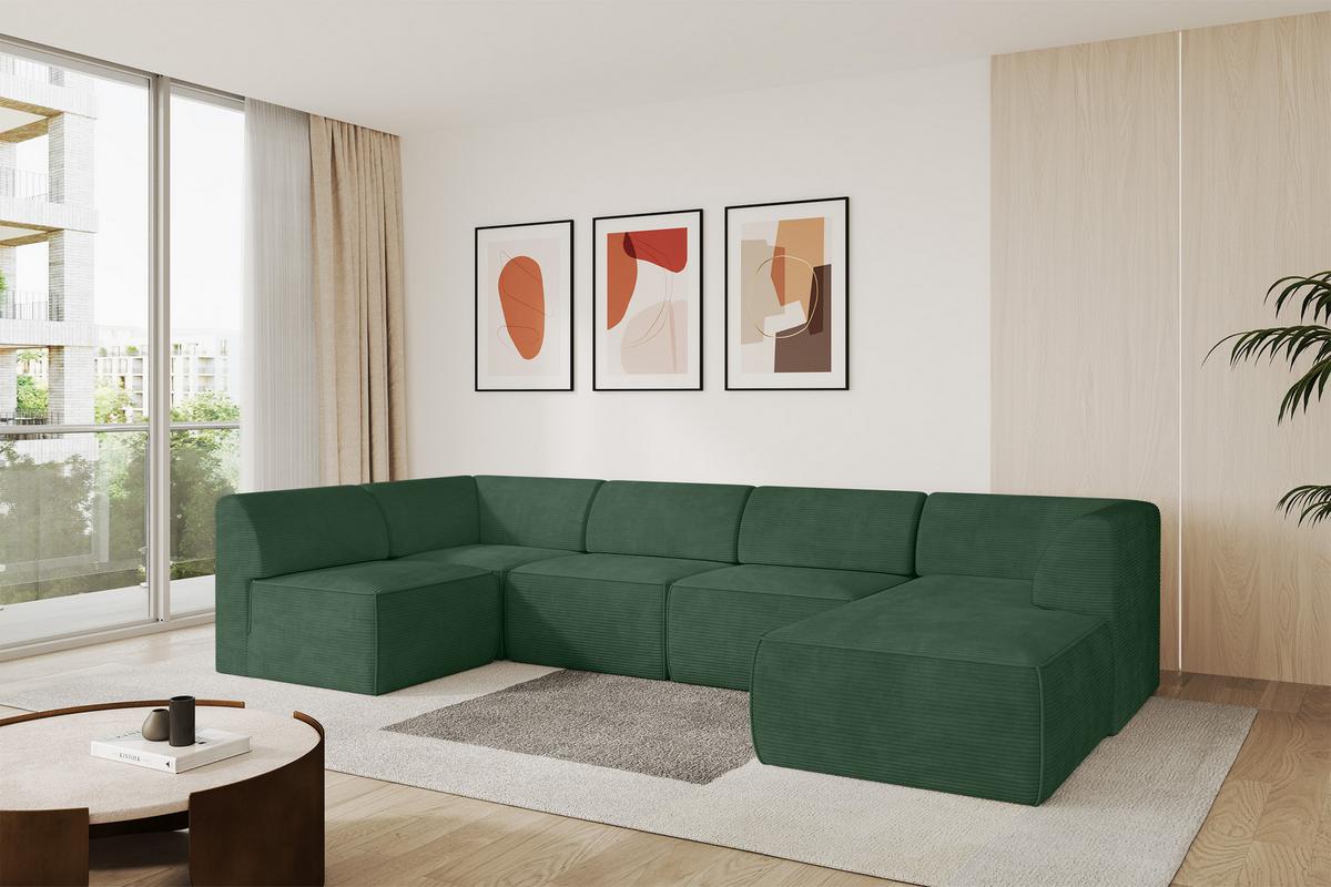 WOHNLANDSCHAFT Ottomane Rechts MOVO-L 345x180x78 cm Grün Cord - Grün, Holzwerkstoff/Kunststoff (180/78/345cm) - ALTDECOR
