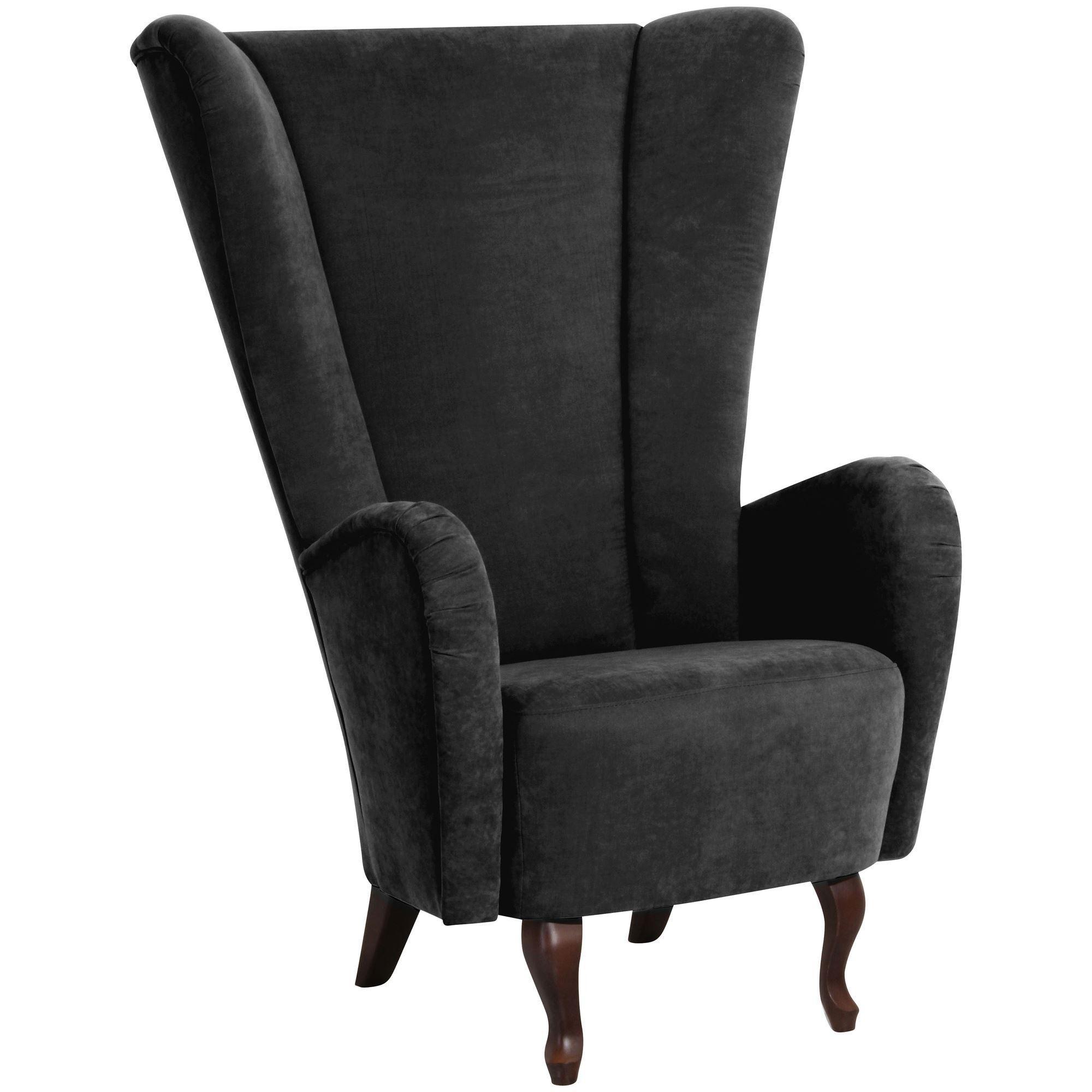 HOCHLEHNSESSEL Kailey Bezug Velourstoff Buche nussbaum dunkel / schwarz - Schwarz, Kunststoff (96/122/89cm) - 58aufmkessel