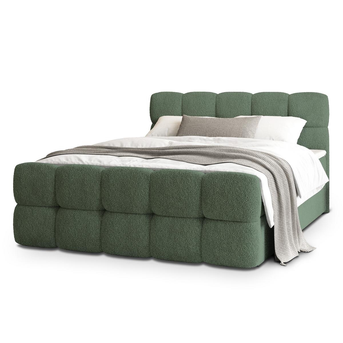 BOXBETT BRUME 180x200 cm mit Matratze und Topper, H2+H3 - Grün - Grün, Holz (180/200cm) - MASSENO