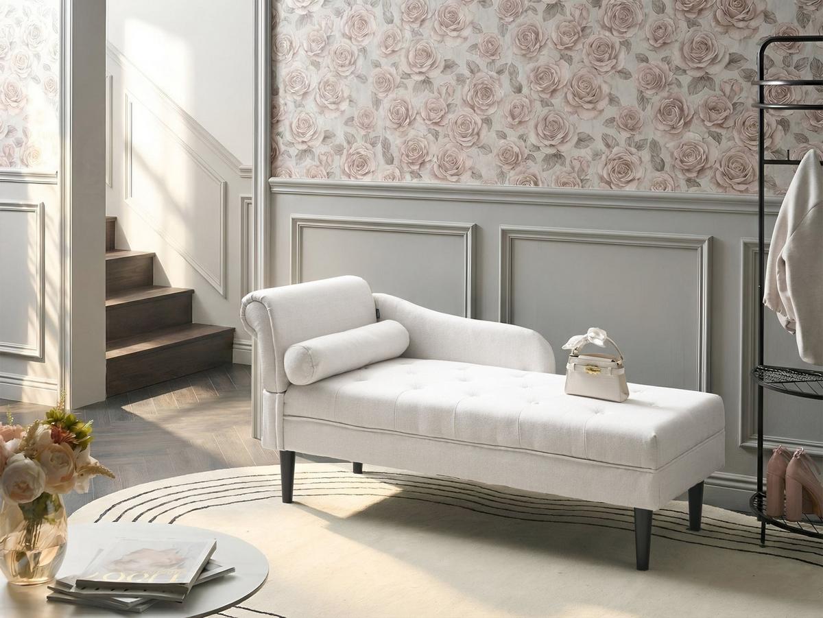CHAISELONGUE-LINKSSEITIGE Stoff Cremeweiß Yvoire - Creme/Schwarz, Textil (68/72/151cm) - Beliani