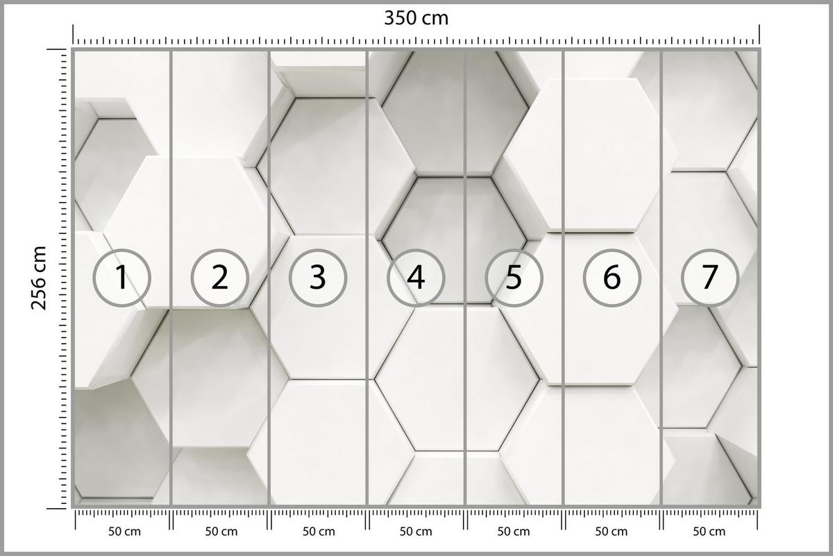 FOTOTAPETE für Wohnzimmer Hexagone Formen Geometrie 350x256 - Weiß/Grau, Papier (350/256cm) - Muralo