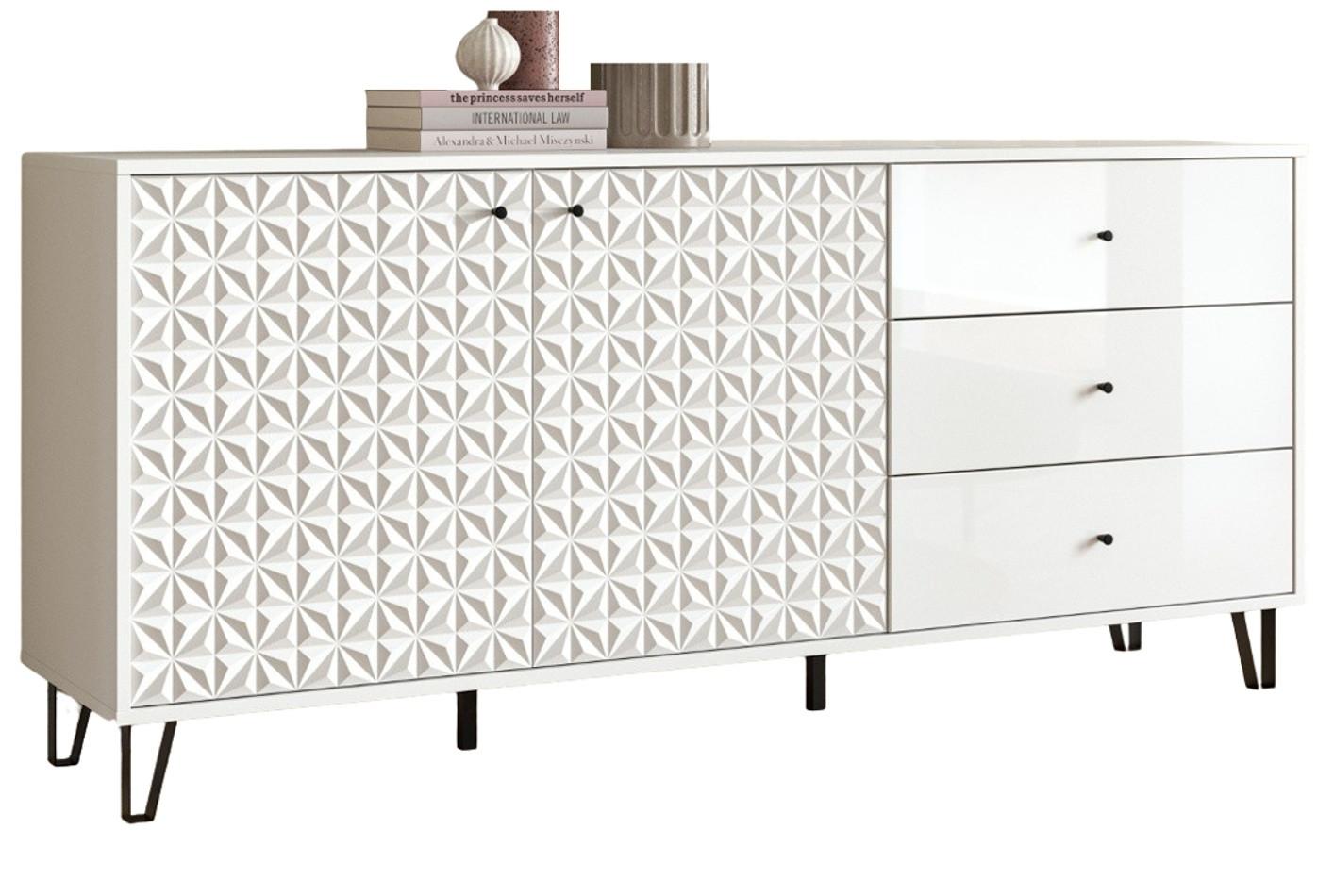 SIDEBOARD weiß Hochglanz 169 x 76 cm, Kommode mit 3D-Struktur - Weiß Hochglanz/Schwarz, Holzwerkstoff/Kunststoff (169/76/40cm) - Inn.Furn