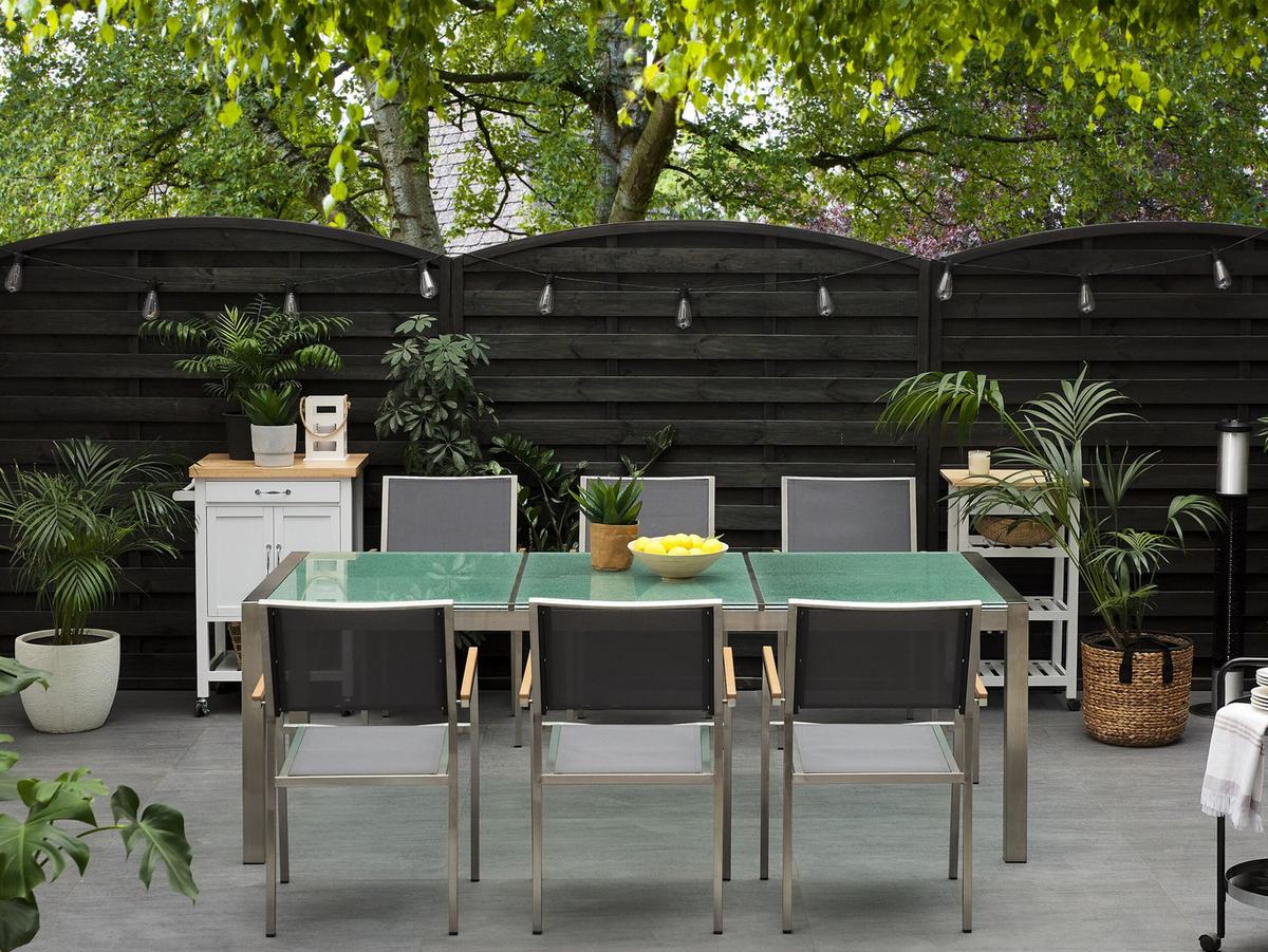 GARTENTISCH Edelstahl/Crashglas 220/100 cm Grosseto - Transparent/Silberfarben, Glas (220/100/74cm) - Beliani