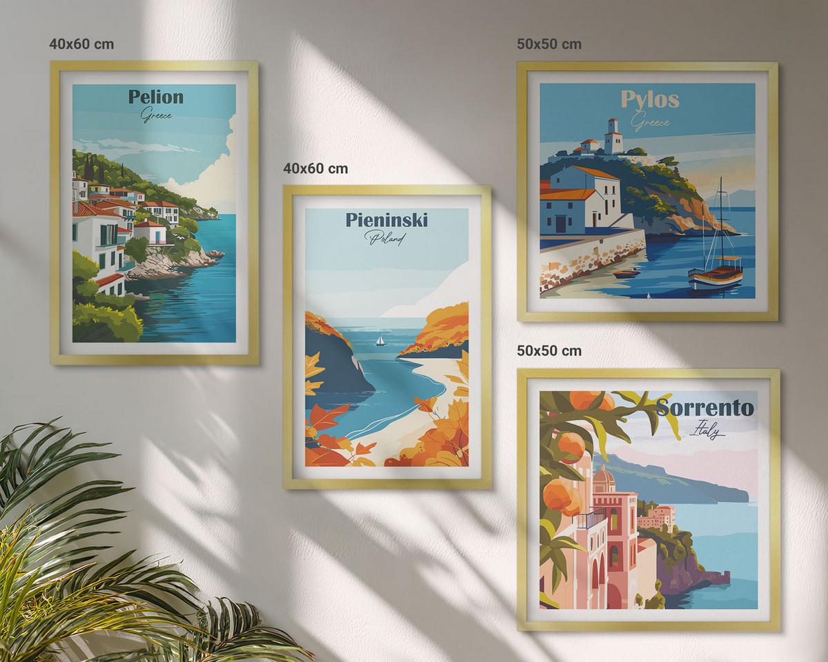 BILDER SET 4er Set - 50x50 cm & 40x60 cm Goldrahmen - Retro-Landschaften im malerischen Stil - Goldfarben, Kunststoff (50/50cm) - TULUP