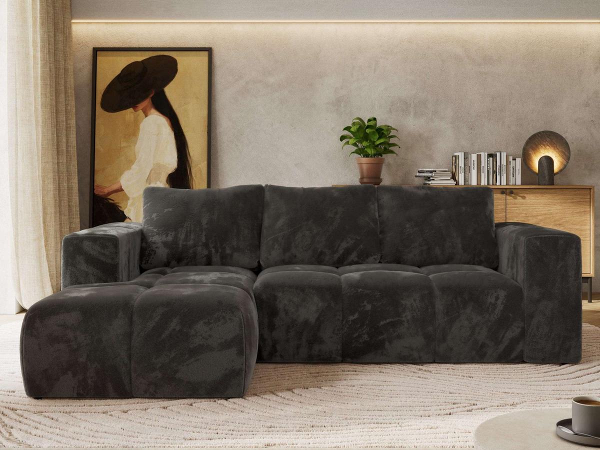 ECKSOFA MONIVA Dunkelgrau Plüsch - Links - Dunkelgrau/Schwarz, Kunststoff/Textil (164/266cm) - MKS