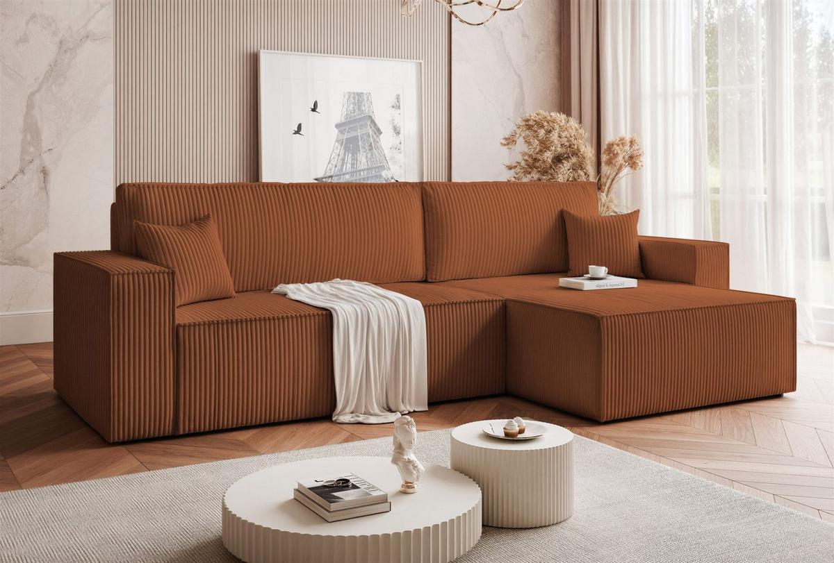 ECKSOFA Adara Max Mit Schlaffunktion - Hellbraun, Holzwerkstoff/Textil (145/276cm) - Fun Möbel