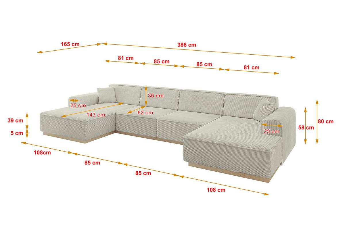 WOHNLANDSCHAFT IREA-U2 - 386x165x80 cm Creme - Ecru/Greige, Holzwerkstoff/Textil (386/80/165cm) - ALTDECOR