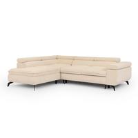 ECKSOFA mit Schlaffunktion und Bettkasten Bonnie aus Hellbeige Chenille-Stoff mit verstellbaren Kopfstützen und Armlehne - Ottomane links - Beige/Schwarz, Holz/Textil (275/210cm) - S-Style Möbel
