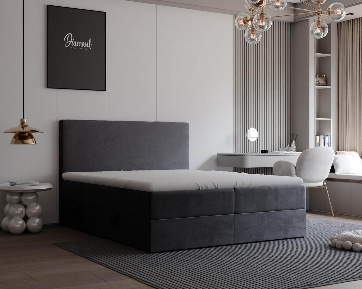 BOXBETT 140x200 cm mit Topper - Anthrazit, Holzwerkstoff/Textil (140/200cm) - Idohome