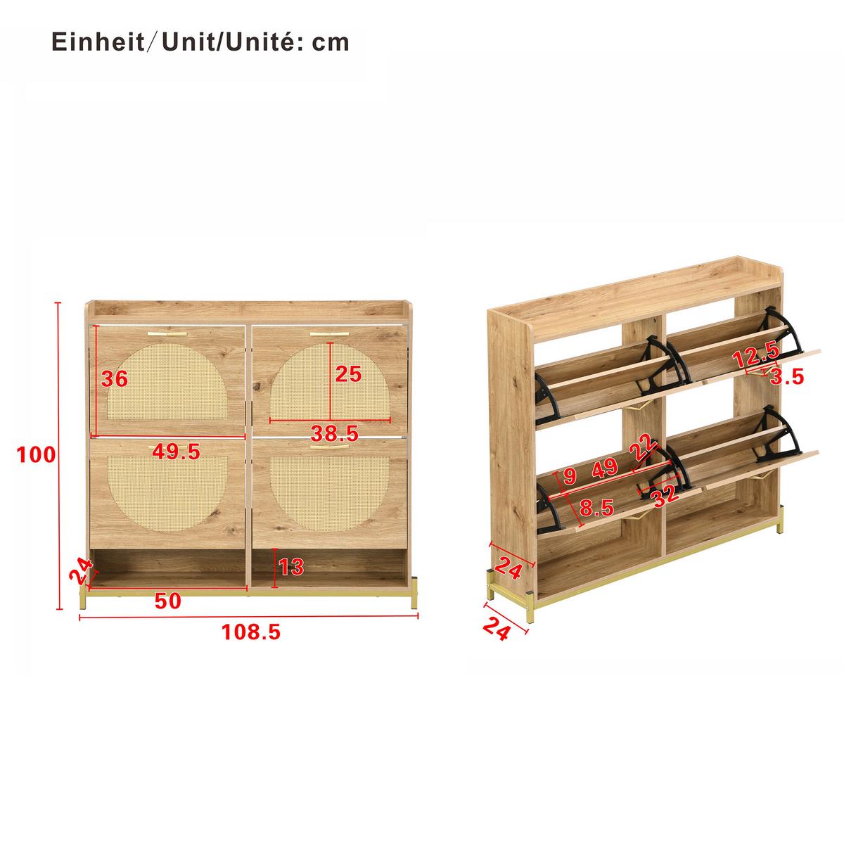 SCHUHKIPPER 109 cm in Holz-Optik & Rattan - Eichefarben, Holzwerkstoff (108/100/24cm) - Urban Meuble