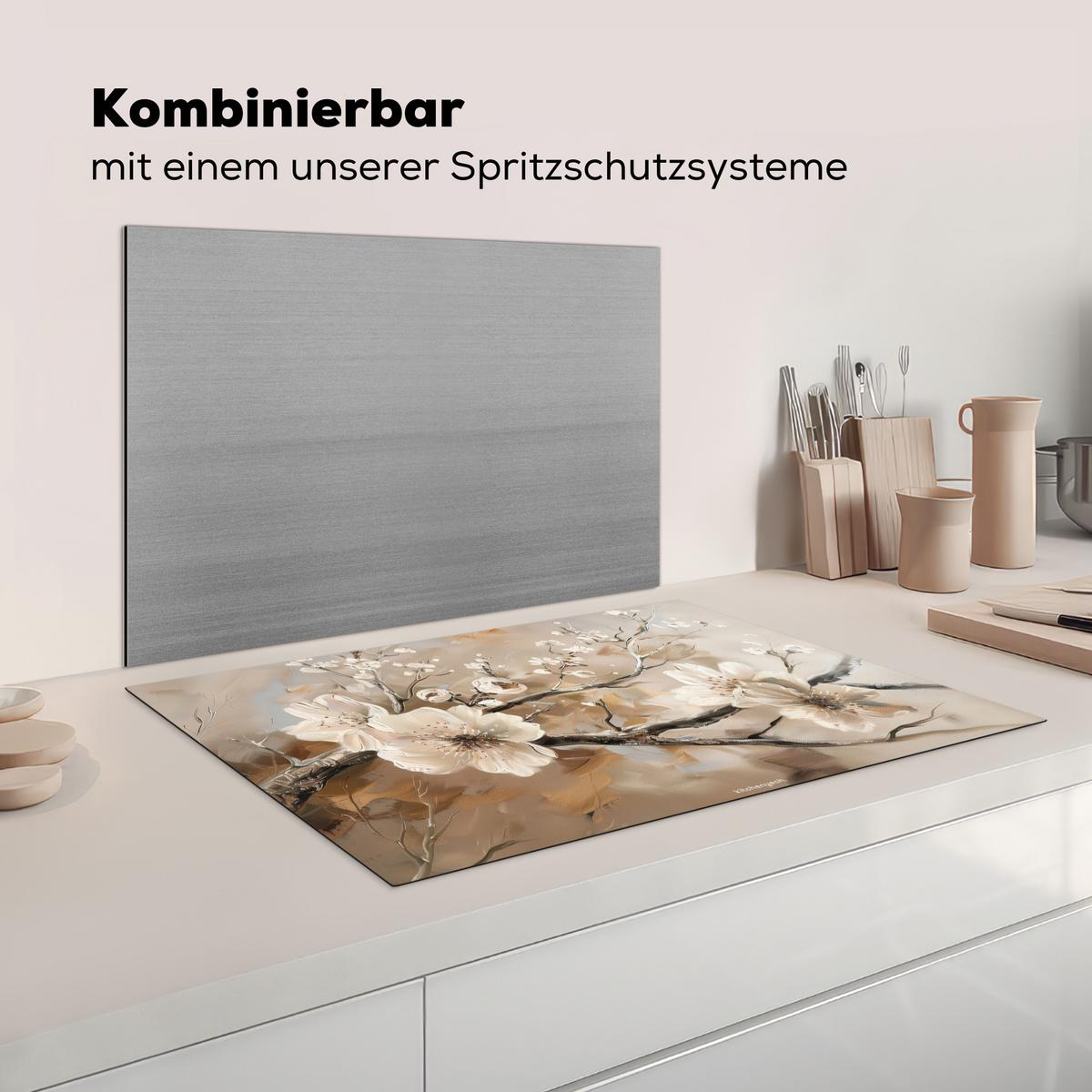 HERDABDECKPLATTE Blumen - Abstrakt - Gemalt - Beige Ceranfeldabdeckung 80x52 cm - Kaschmir, Kunststoff (80/52/0.2cm) - MuchoWow