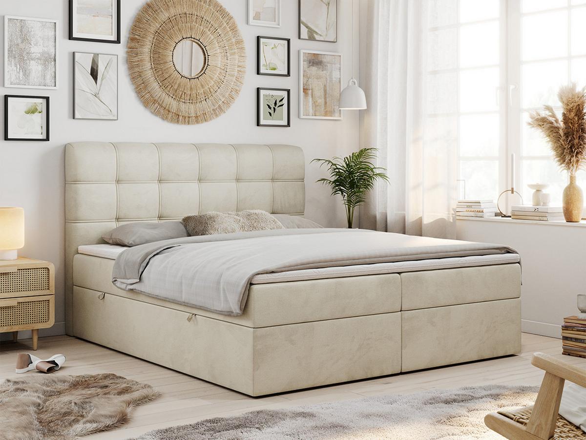 BOXBETT FAST 160/200 Beige Velvet - H4 - Beige, Holz/Textil (160/200cm) - MKS