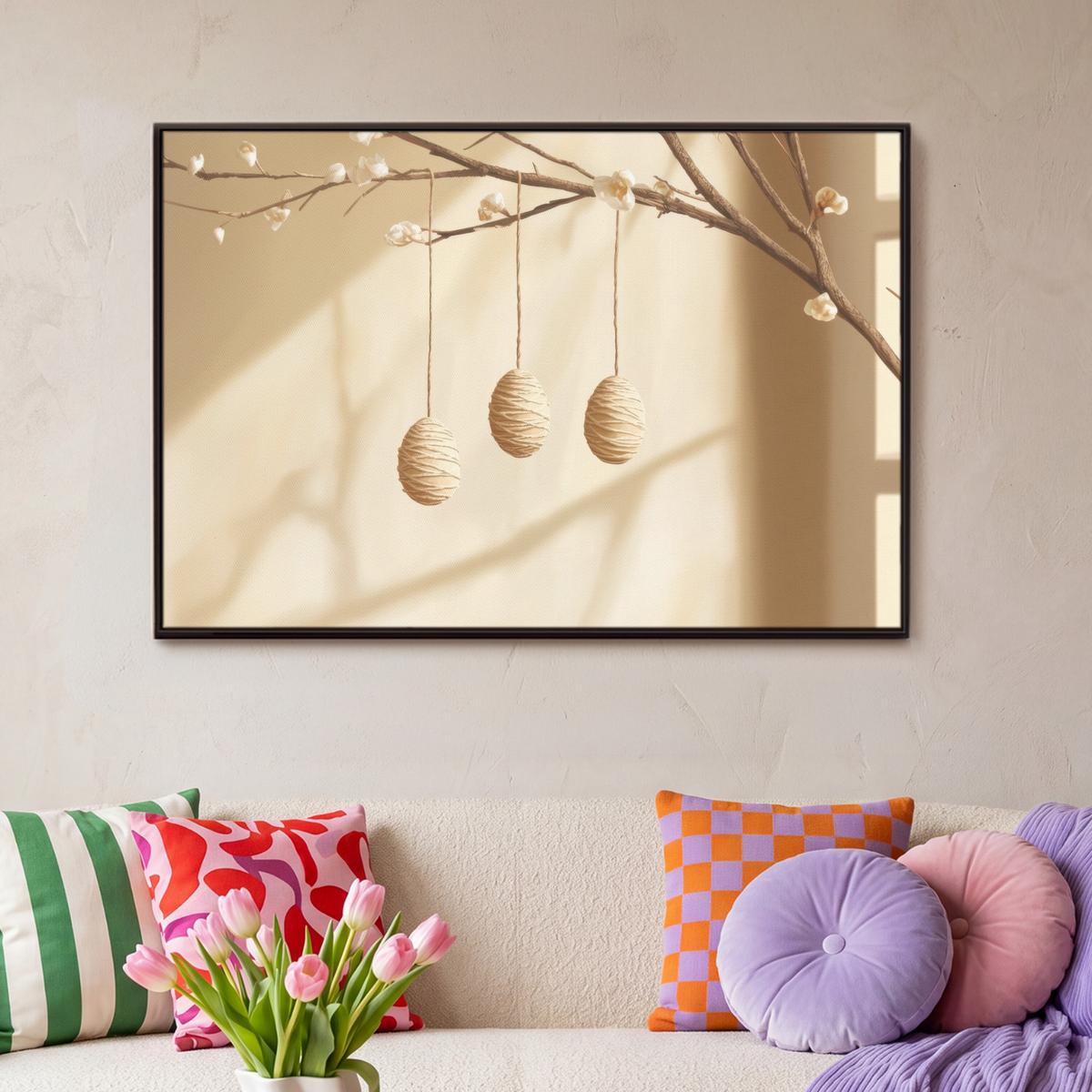 LEINWAND Bilder mit Rahmen - Beige - Osterkuchen - Eier - 90x60 - Beige, Textil (90/60cm) - MuchoWow