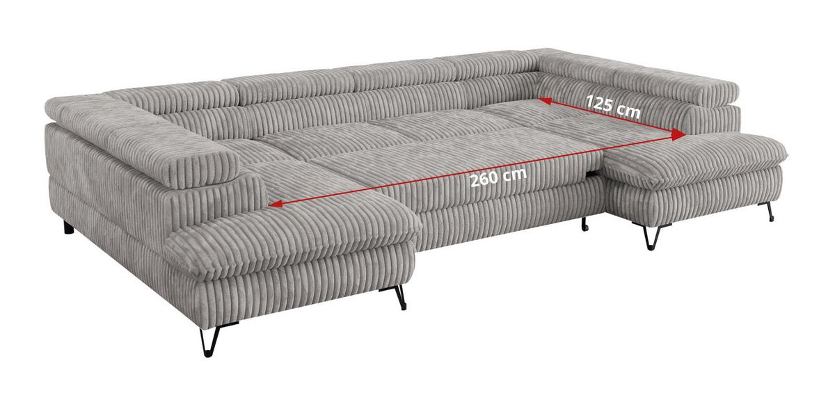 WOHNLANDSCHAFT PETER U Cord Grau - Schwarz/Grau, Textil/Metall (346/76/208cm) - MKS