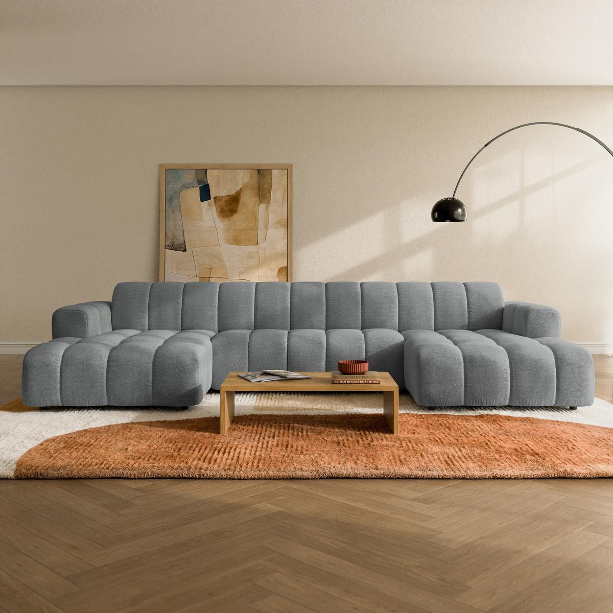 WOHNLANDSCHAFT AENIS Grau Strukturstoff - Grau, Holz (398/85/165cm) - MASSENO