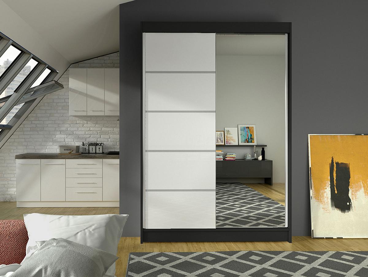 SCHWEBETÜRENSCHRANK Lino III - Schwarz/Weiß, Holzwerkstoff/Metall (120/200/58cm) - MIRJAN24