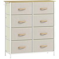 KOMMODE Schrank mit 8 Schubladen aus Stoff, Haken, Seitentasche, Stahlrahmen - Beige/Naturfarben, Holz/Textil (30/94.5/86cm) - HOMCOM