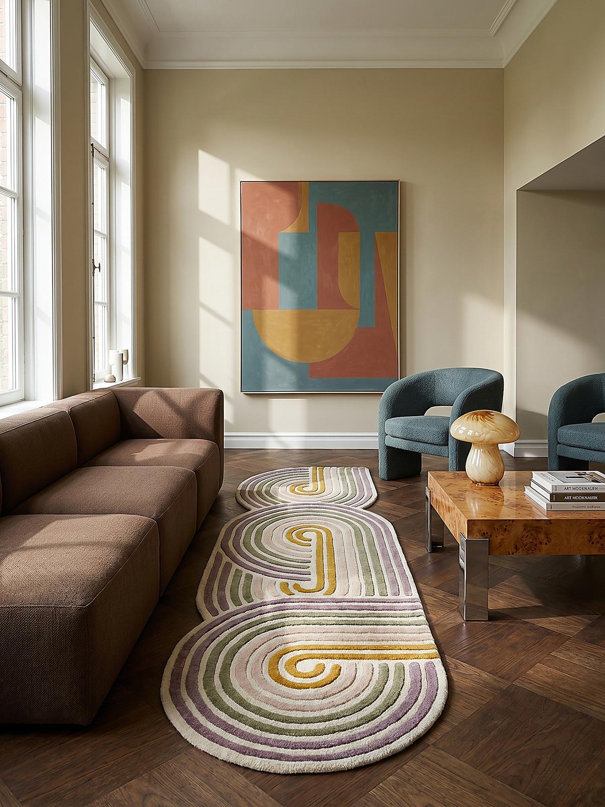 WOLLTEPPICH SOAR, abstrakt, Grün, 80 x 300 cm - Beige, Textil (300/80cm) - KADIMA DESIGN