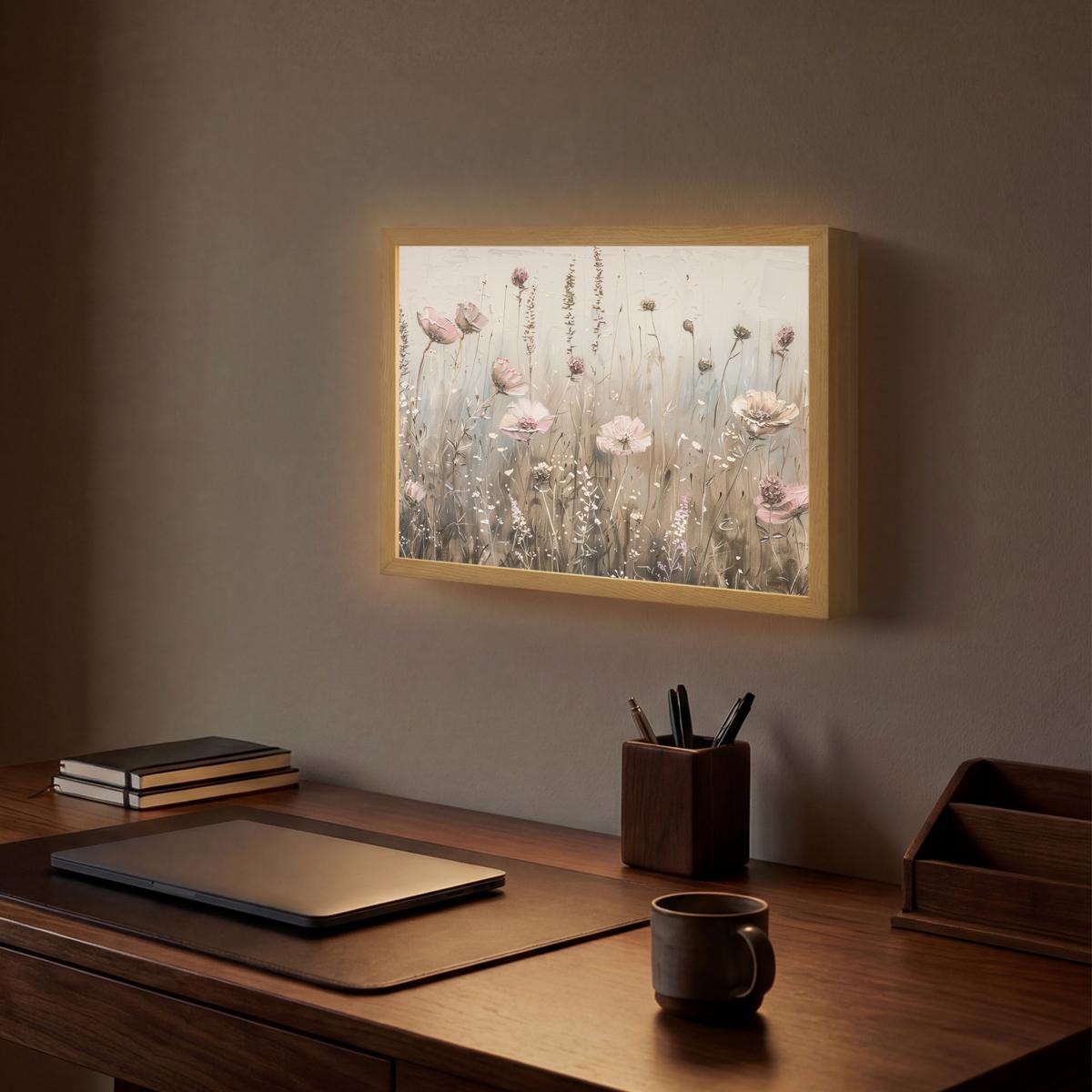 WANDLEUCHTE MIT AKKU Blumen - Rosa - Modern - Beige 40x30 cm - Altrosa, Holzwerkstoff (40/30/8cm) - OnlyWow