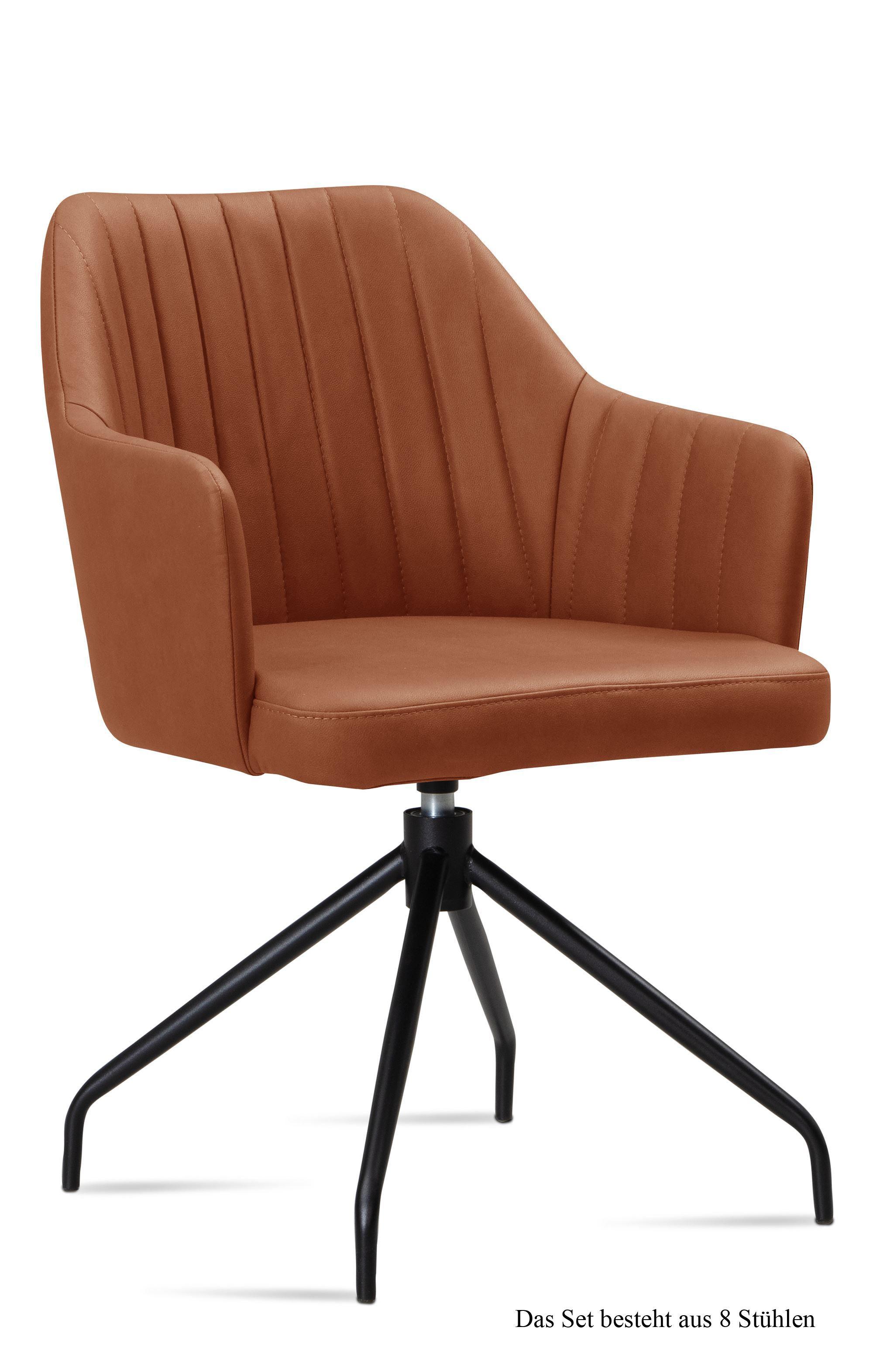 ARMLEHNSTUHL drehbar (8er-Set) Dorena 58x81x60 Schwarz/Cognac - Cognac/Schwarz, Kunststoff (60/81/58cm) - 58aufmkessel