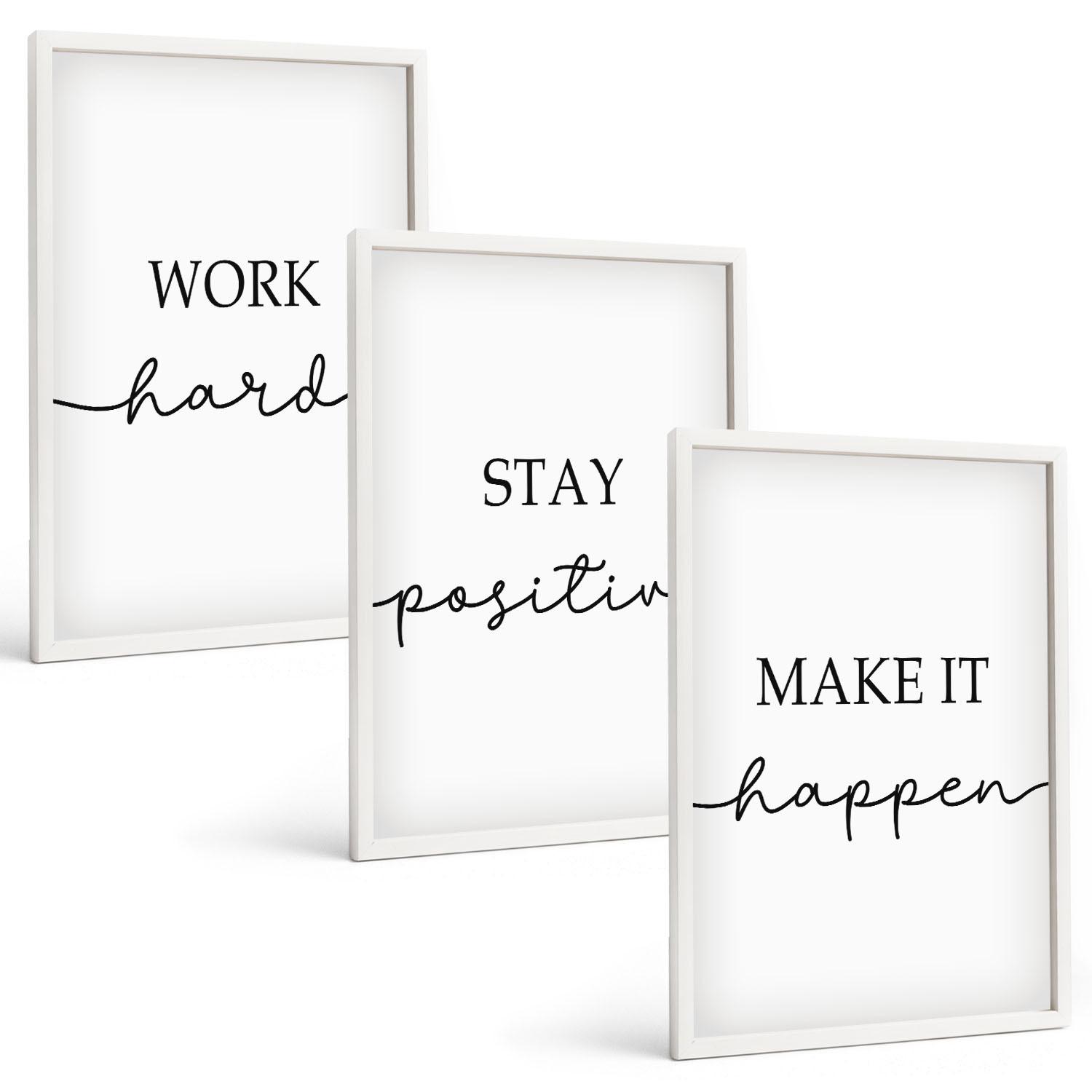 BILDER SET 3er Set - 40x60 cm Weißer Rahmen - Minimalistische Motivationsinschriften - Weiß, Kunststoff (40/60cm) - TULUP